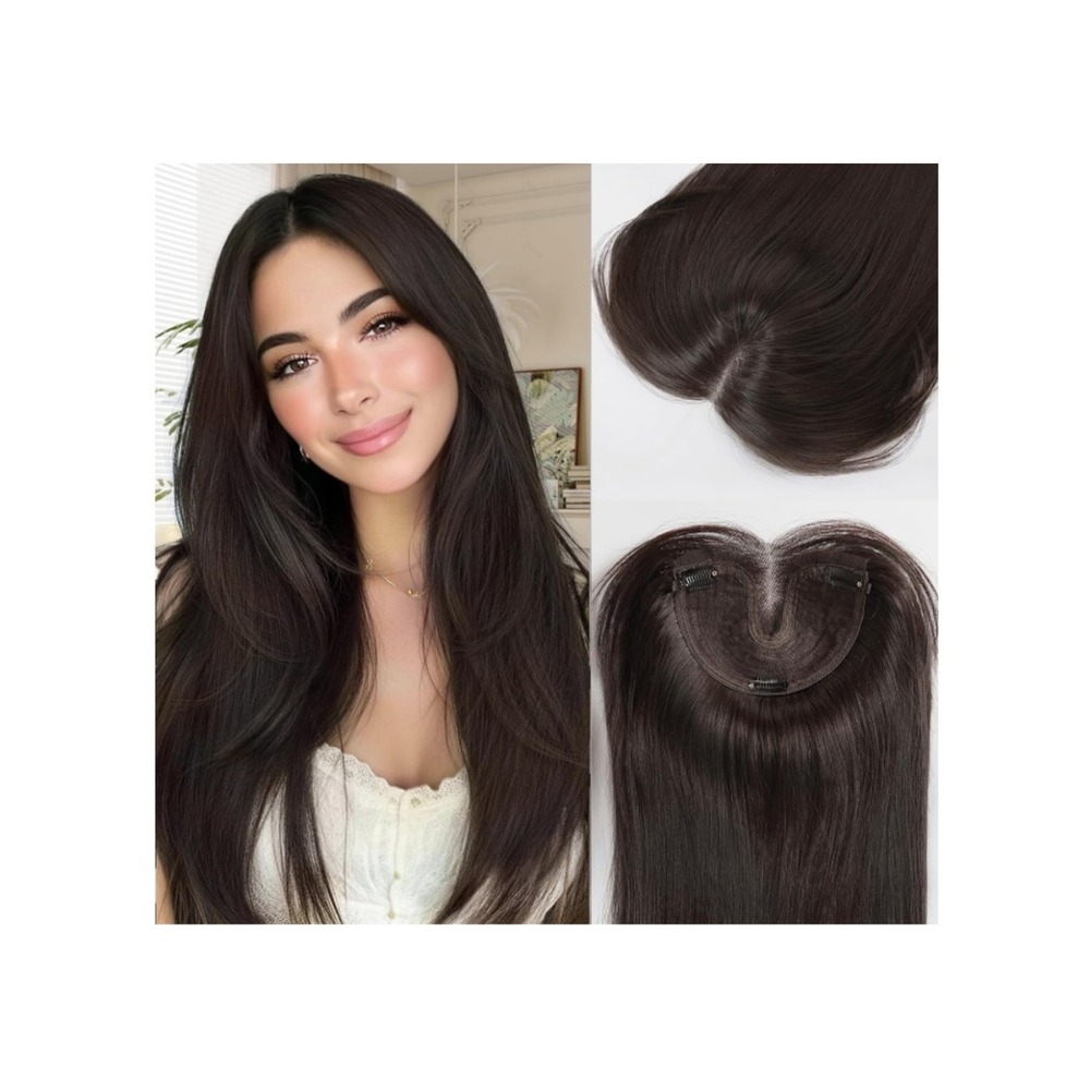 24 Inch Hair Topper Synthetic Clip In Dark Brown Thinning Hair Wiglet Brunette